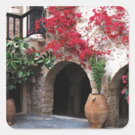 Pegatina Cuadrada Monasterio de Toplou Patio de la Iglesia CRETE GRE