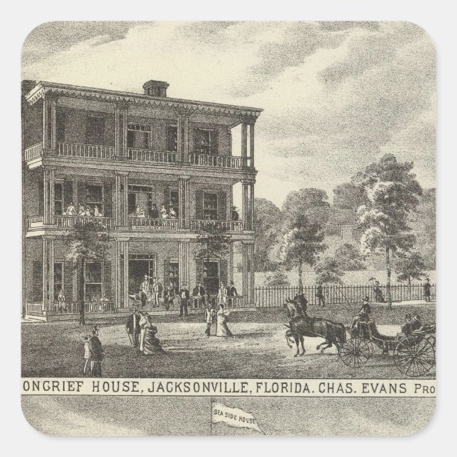 Pegatina Cuadrada Moncrief House, Jacksonville (Anverso)