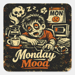 Pegatina Cuadrada Monday Mood – Anti-Monday Work Humor