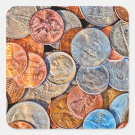 Pegatina Cuadrada Moneda acuñada