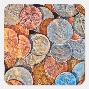 Pegatina Cuadrada Moneda acuñada