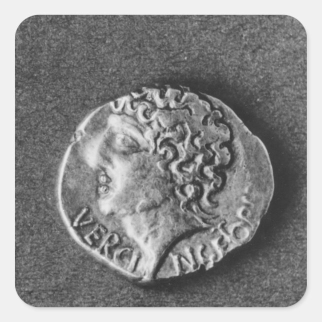 Pegatina Cuadrada Moneda con efigie de Vercingetorix (Anverso)
