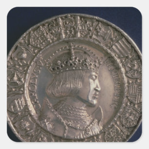 Pegatina Cuadrada Moneda con el retrato de Carlos V