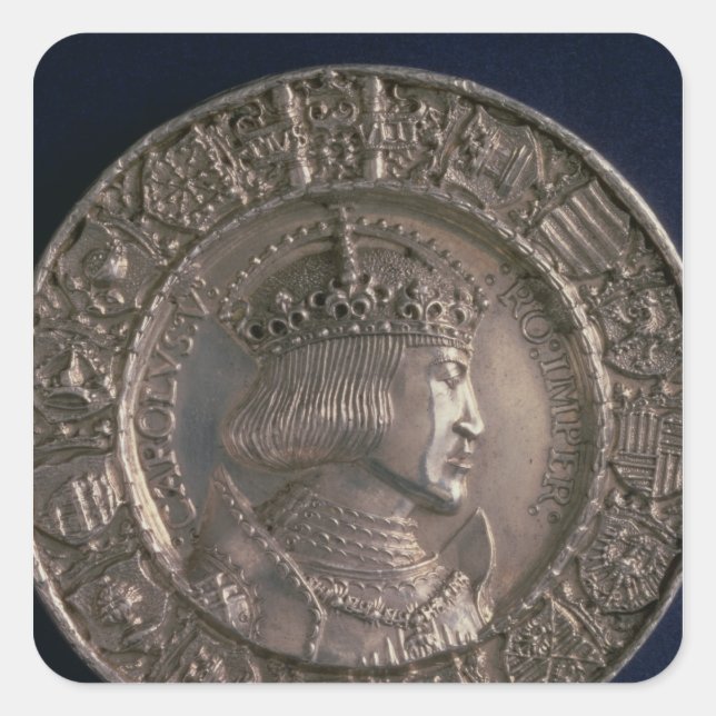Pegatina Cuadrada Moneda con el retrato de Carlos V (Anverso)