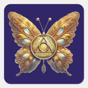 Pegatina Cuadrada Moneda con símbolo de AA Mariposa