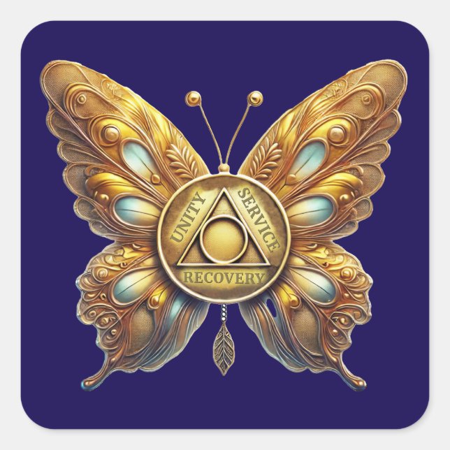 Pegatina Cuadrada Moneda con símbolo de AA Mariposa (Anverso)