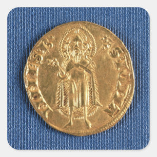 Pegatina Cuadrada Moneda de oro, con San Juan Bautista, siglo XVI