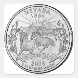 Pegatina Cuadrada Moneda de un cuarto de dólar de Nevada