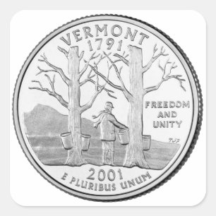 Pegatina Cuadrada Moneda de un cuarto de dólar del estado de Vermont