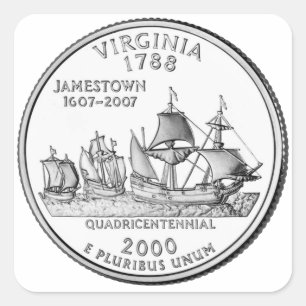 Pegatina Cuadrada Moneda de un cuarto de dólar del estado de Virgini