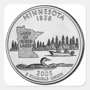 Pegatina Cuadrada Moneda de veinticinco centavos del estado de Minne