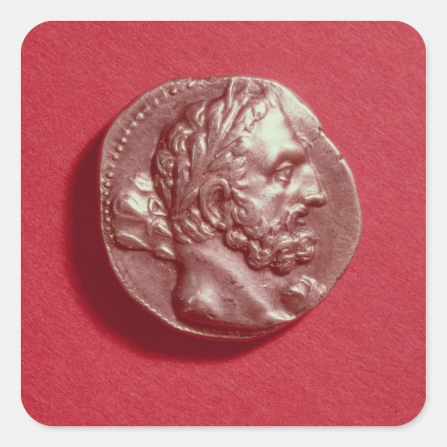 Pegatina Cuadrada Moneda púnica con la cabeza de Hamilcar Barca (Anverso)
