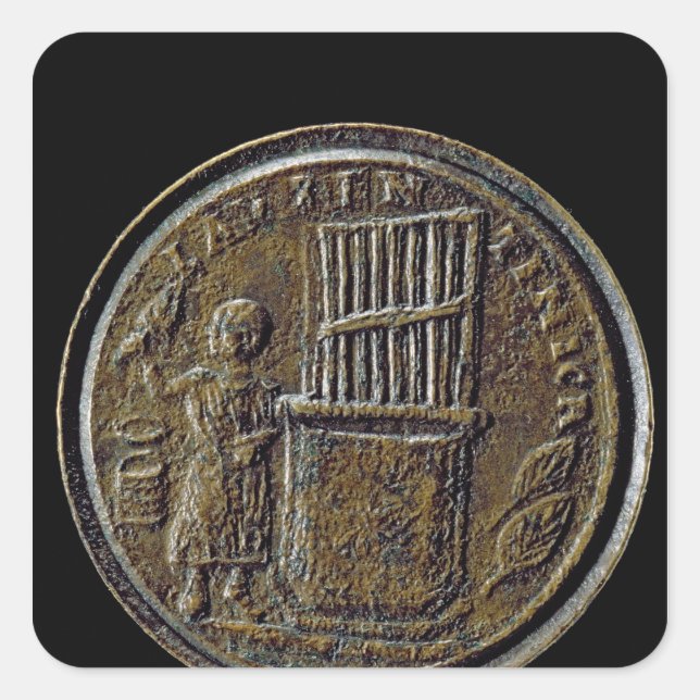 Pegatina Cuadrada Moneda romana que representa un órgano (Anverso)