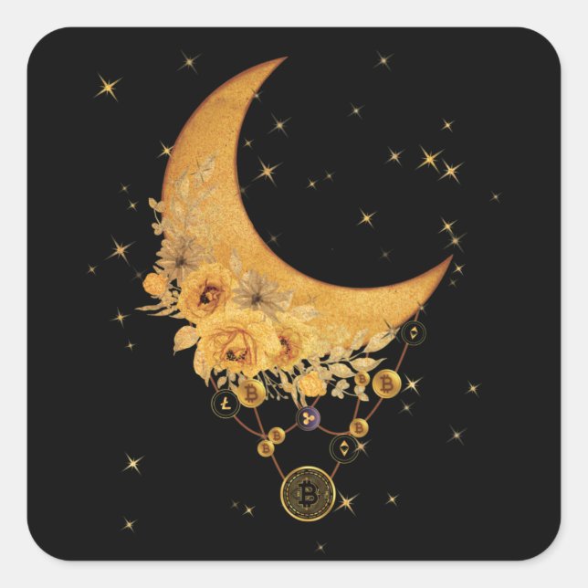 Pegatina Cuadrada Moneda Virtual En El Gráfico Espiritual De La Luna (Anverso)