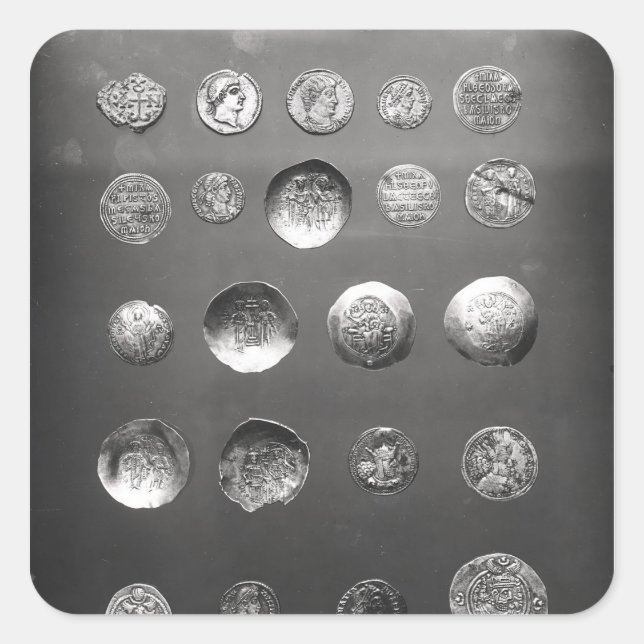 Pegatina Cuadrada Monedas bizantinas, romanas y sasanas (Anverso)