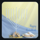 Pegatina Cuadrada Monedas de oro de Menorah blanca y sueños feliz Ha<br><div class="desc">Presentamos nuestro delicioso Pegatina Hanukkah Celebration, con una armoniosa mezcla de elementos tradicionales que le dan vida al espíritu del Festival de las Luces. Este encantador pegatina incluye una menorah radiante, monedas brillantes, un lujoso dreidel y tentadoras buñuelos —todo bellamente ilustrado para añadir un toque de calidez y festividad a...</div>