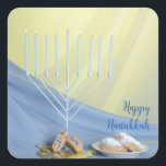 Pegatina Cuadrada Monedas de oro de Menorah blanca y sueños feliz Ha<br><div class="desc">Presentamos nuestro delicioso Pegatina Hanukkah Celebration, con una armoniosa mezcla de elementos tradicionales que le dan vida al espíritu del Festival de las Luces. Este encantador pegatina incluye una menorah radiante, monedas brillantes, un lujoso dreidel y tentadoras buñuelos —todo bellamente ilustrado para añadir un toque de calidez y festividad a...</div>