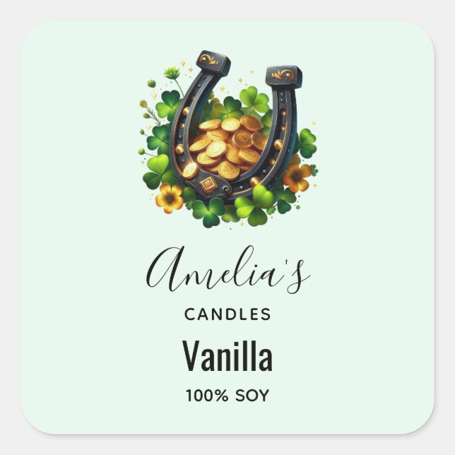 Pegatina Cuadrada Monedas de oro y herradura afortunadas - Negocio d (Anverso)