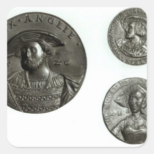 Pegatina Cuadrada Monedas que representan a Enrique VIII y Anne Bole