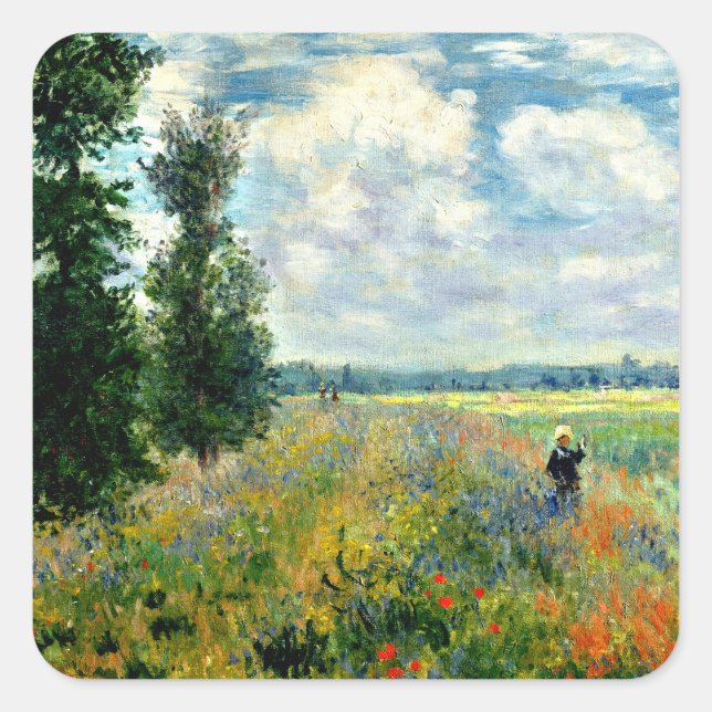Pegatina Cuadrada Monet - Campo de la amapola, Argenteuil (Anverso)
