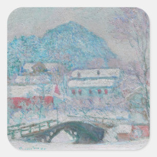 Pegatina Cuadrada Monet - Noruega, pueblo de Sandviken en la nieve