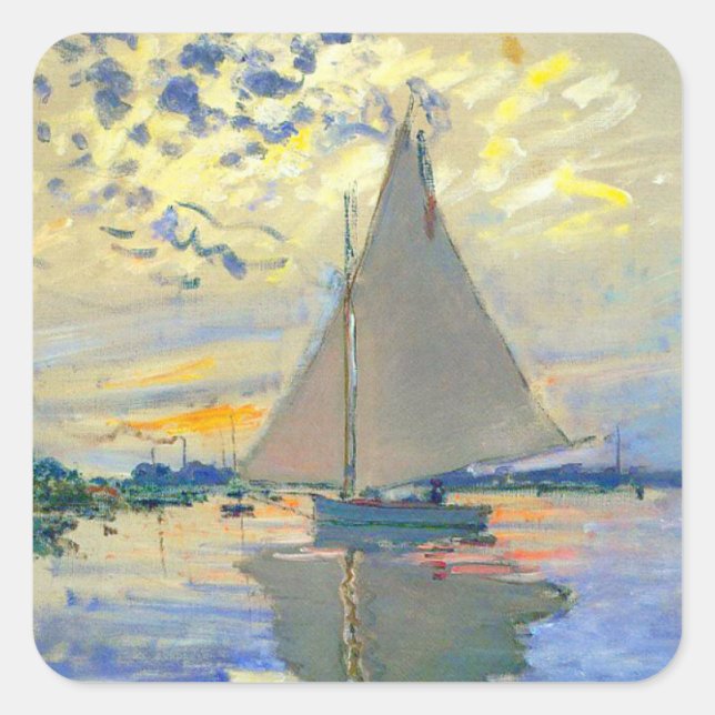 Pegatina Cuadrada Monet Sailboat en Le Petit-Gennevilliers (Anverso)