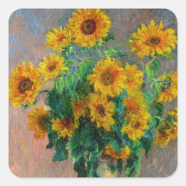 Pegatina Cuadrada Monet Sunflowers (Anverso)