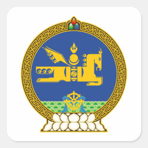 Pegatina Cuadrada mongolia país escudo armas símbolo emblema bandera