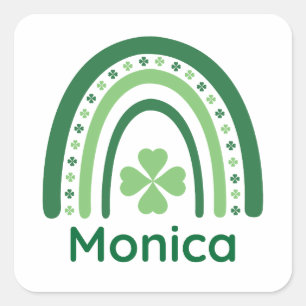 Pegatina Cuadrada Monica Nombre Clover Boho Arcoíris