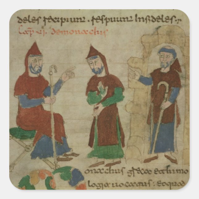 Pegatina Cuadrada Monje benedictino de la invención, de 'De' (Anverso)