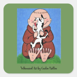 Pegatina Cuadrada Monje con pegatinas de perro