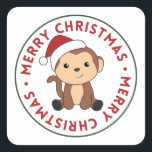 Pegatina Cuadrada Monkey Christmas Snow Winter Animals Monkeys Squar<br><div class="desc">The monkey for Christmas with fairy lights. Funny animals with gifts and snow for the holidays. Also funny for christmas in July. Monkeys are cute animals and perfect for Christmas.</div>