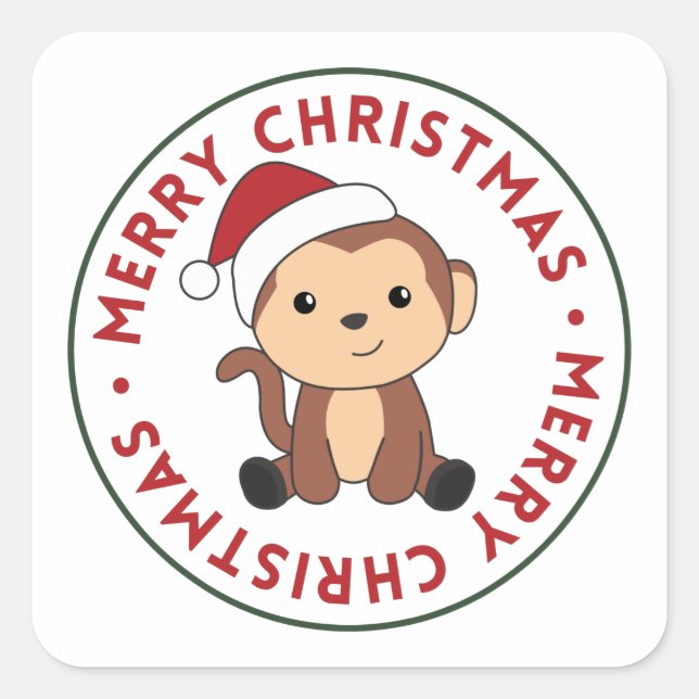 Pegatina Cuadrada Monkey Christmas Snow Winter Animals Monkeys Squar (Anverso)
