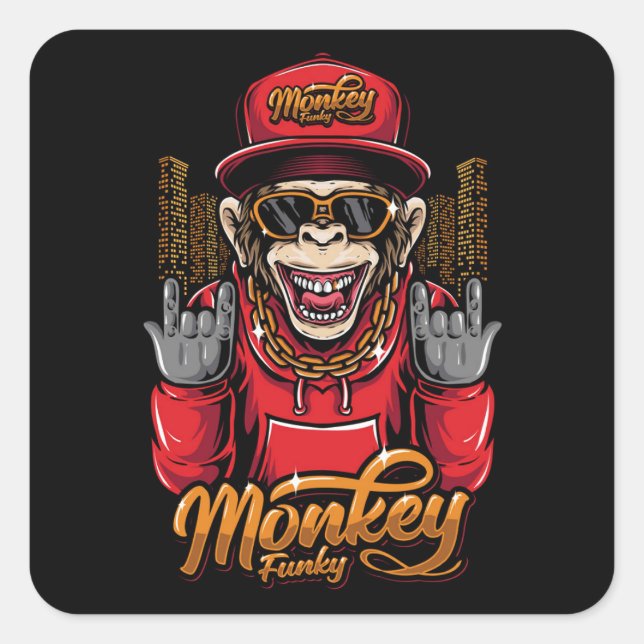 Pegatina Cuadrada Monkey funky (Anverso)
