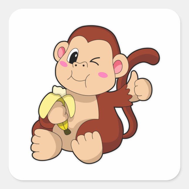 Pegatina Cuadrada Mono bebé con banana (Anverso)