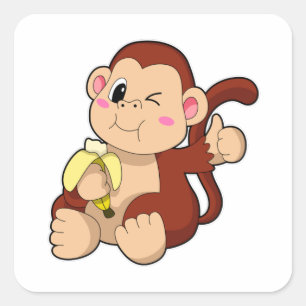 Pegatina Cuadrada Mono bebé con banana
