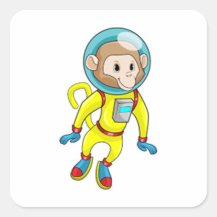 Pegatina Cuadrada Mono como astronauta