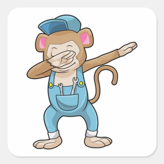 Pegatina Cuadrada Mono como mecánico en Hip Hop Dance Dab (Anverso)
