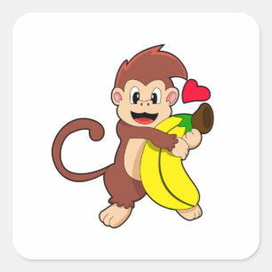 Pegatina Cuadrada Mono con banana