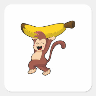 Pegatina Cuadrada Mono con banana