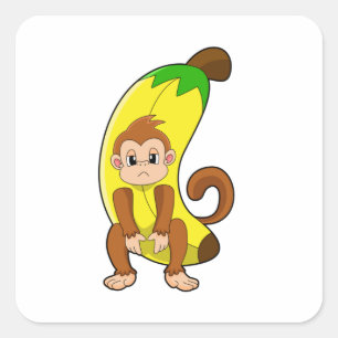 Pegatina Cuadrada Mono con banana