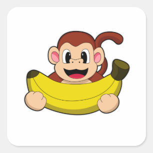 Pegatina Cuadrada Mono con banana