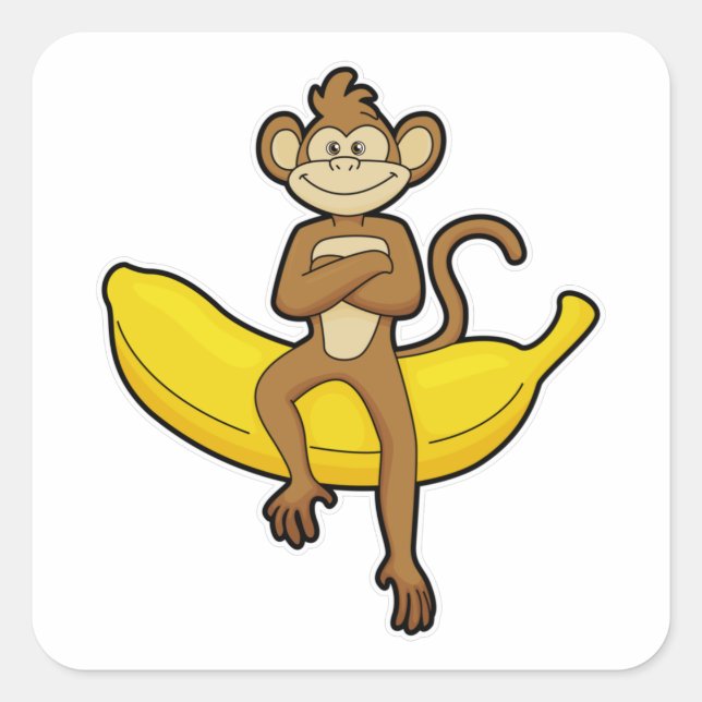 Pegatina Cuadrada Mono con banana (Anverso)