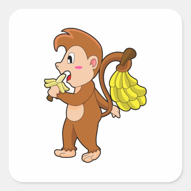 Pegatina Cuadrada Mono con bananas (Anverso)
