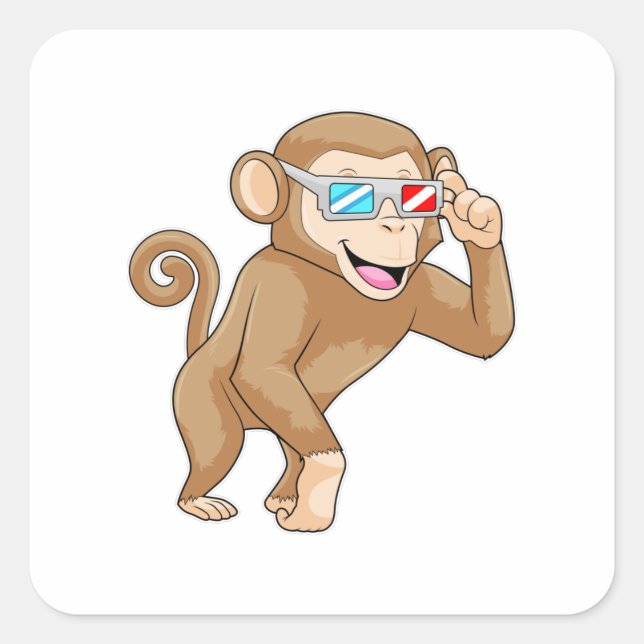 Pegatina Cuadrada Mono con gafas (Anverso)