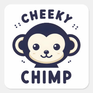 Pegatina Cuadrada Mono de minimalismo chimpancé y descarado
