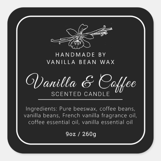 Pegatina Cuadrada Mono de velas de café de vainilla hechas a mano (Anverso)