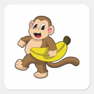 Pegatina Cuadrada Mono en carrera con banana