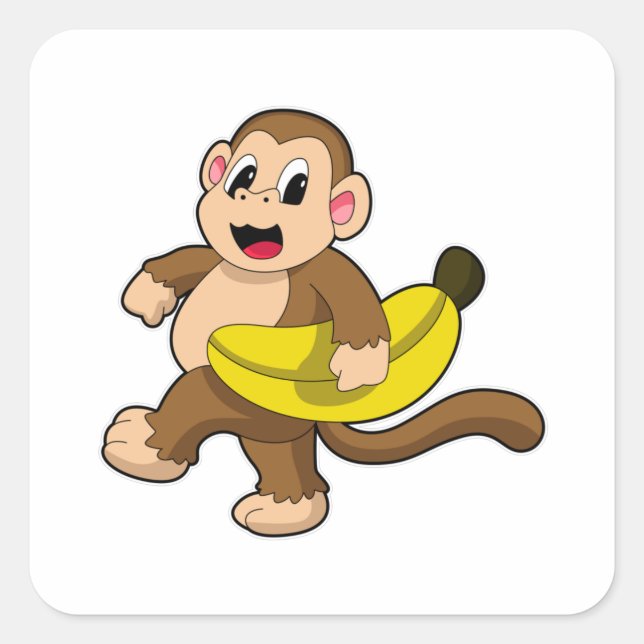 Pegatina Cuadrada Mono en carrera con banana (Anverso)