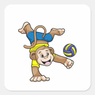 Pegatina Cuadrada Mono en deportes con voleibol